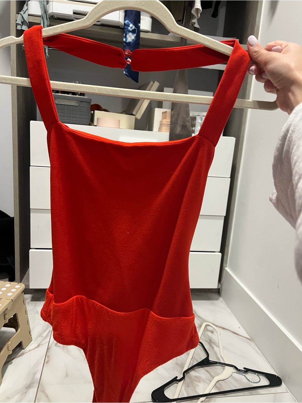 Zara Red Square-Neck Bodysuit with Wide Straps